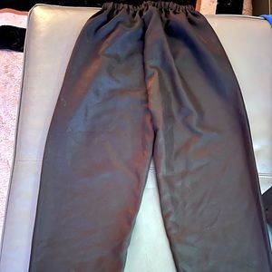 Shiny Black dress pants with elastic waist.